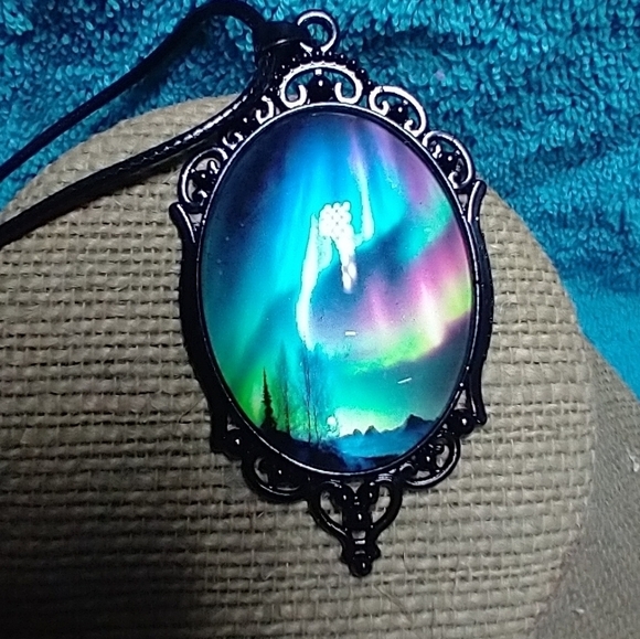 Colorful aurora Gothic necklace. Ignore the reflections in the pic. - Picture 2 of 6